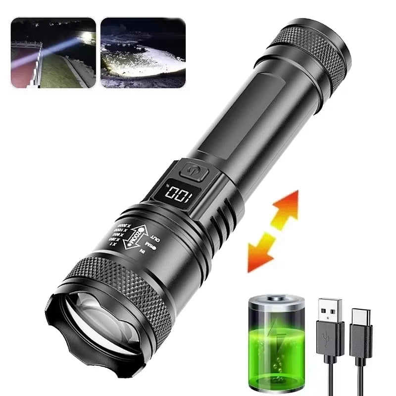 Mini LED Flashlight with Pen Clip Zoomable USB Rechargeable Portable Torch with Side Lights Outdoor Camping Emergency Lantern