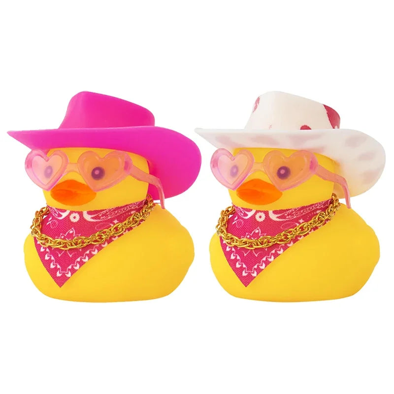 Car Decoration Rubber Cowboy Duck Car Dashboard Decorations Pink Cowboy Hat Rubber Ducks, Duck for Car Ornament Accessories