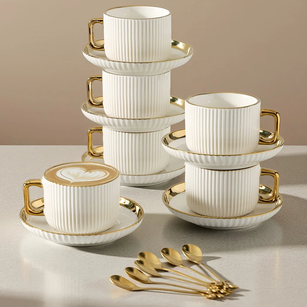 300ml Luxury Gold-Edged Ceramic Cup&saucer Set Latte Art Coffee Cup for Home Kitchen Afternoon Tea Set European Kitchenware Gift