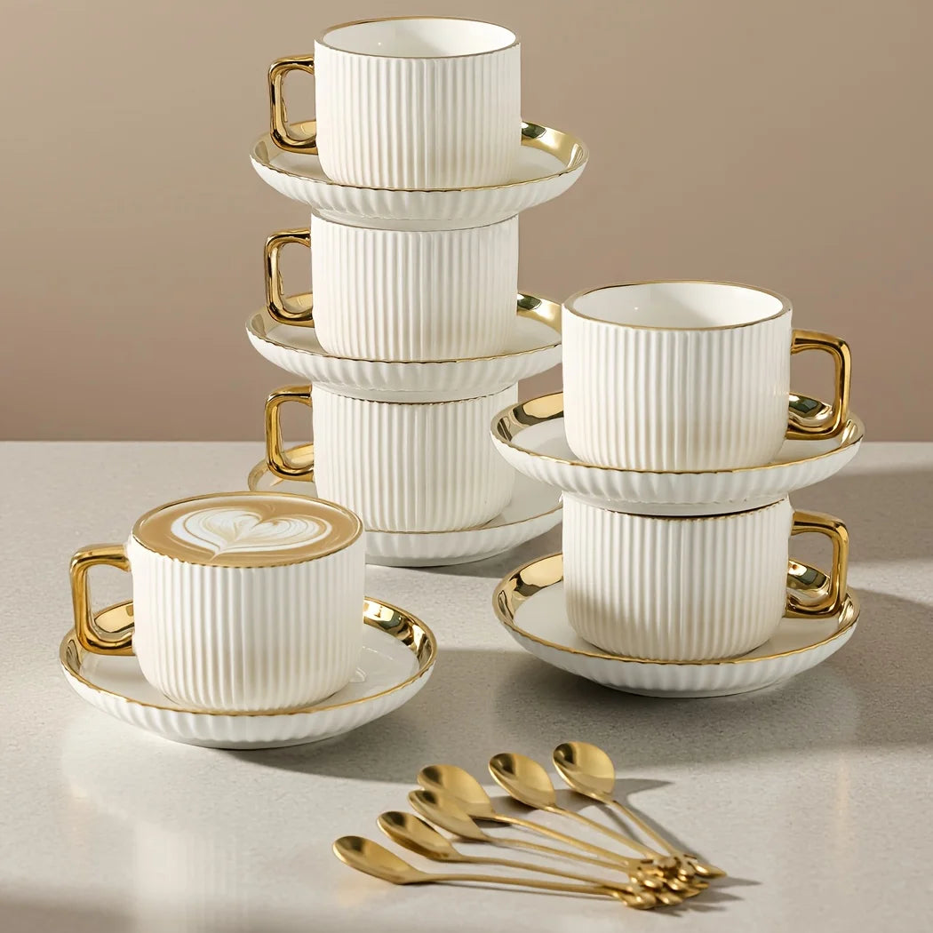 300ml Luxury Gold-Edged Ceramic Cup&saucer Set Latte Art Coffee Cup for Home Kitchen Afternoon Tea Set European Kitchenware Gift