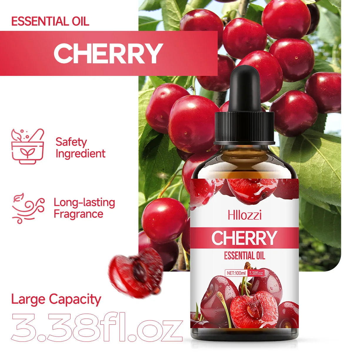 Cherry essential oil can be used in skincare, bath, facial, and diffusers and is suitable for all skin types.