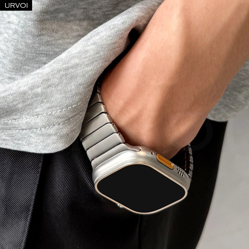 URVOI Titanium link bracelet for Apple Watch Ultra 3 2 Series 11 10 9 8 7 SE magnetic buckle strap wristband 45 49mm