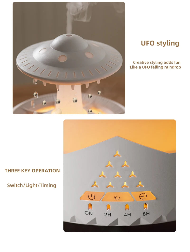 UFO Raindrop Humidifier Water Drop Air Humidifier USB Aromatherapy Essential Oils Aroma Air Diffuser Household Mist Maker Home D