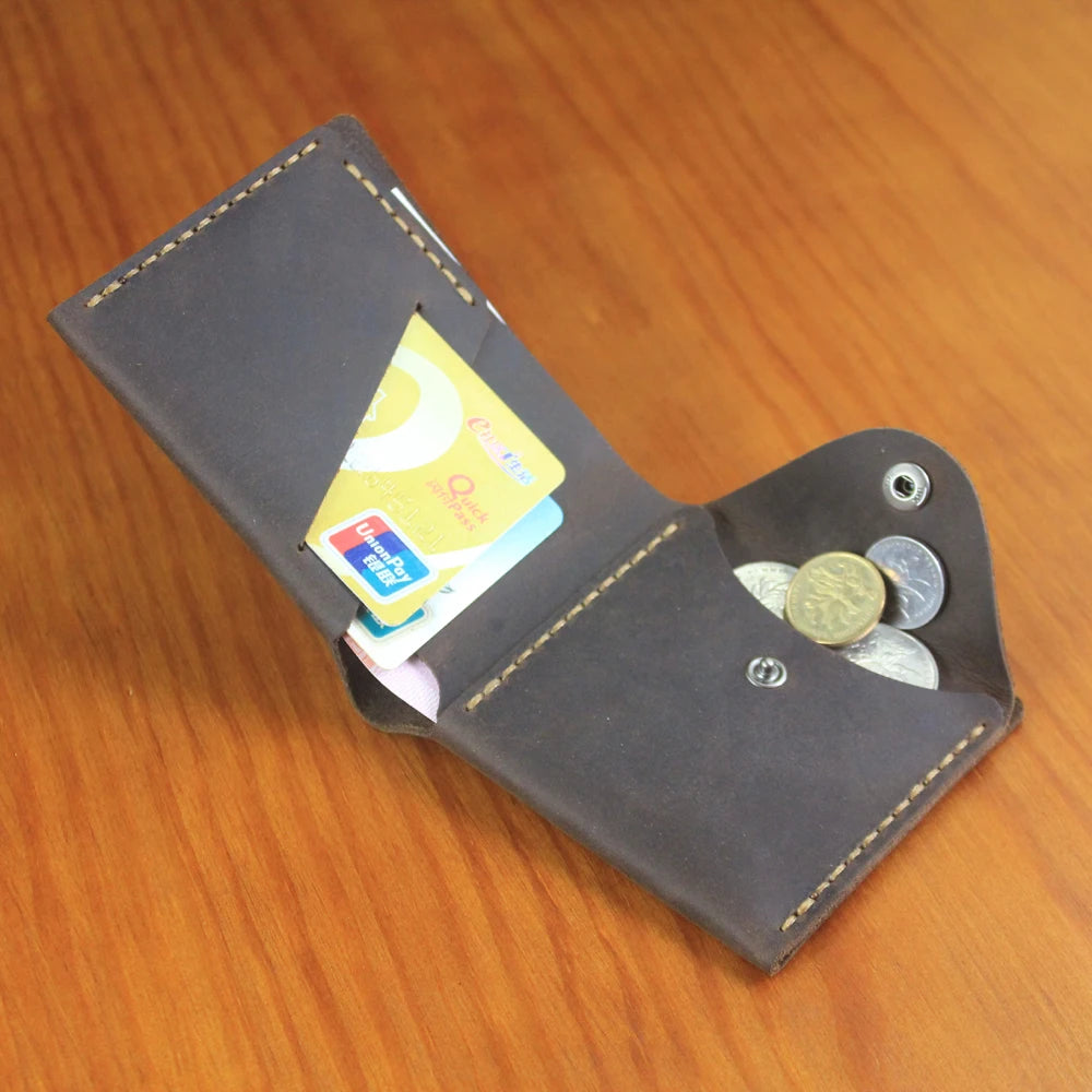 Luxury Handmade Genuine Leather Men Wallet Bifold Purse Male Wallets Short Money Clip Vintage Leather Money Bag with zip pocket
