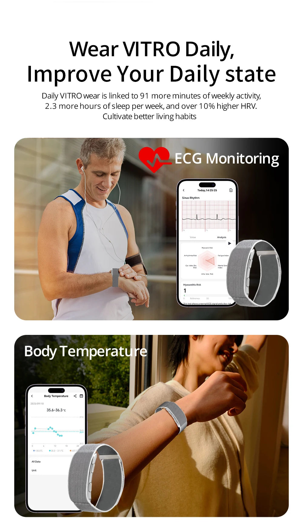 LIGE ECG+PPG Smart Bracelet Men Women Uric Acid Body Fat Body Temperature BP Five Organ Health Smartwatch Sports Fitness Band
