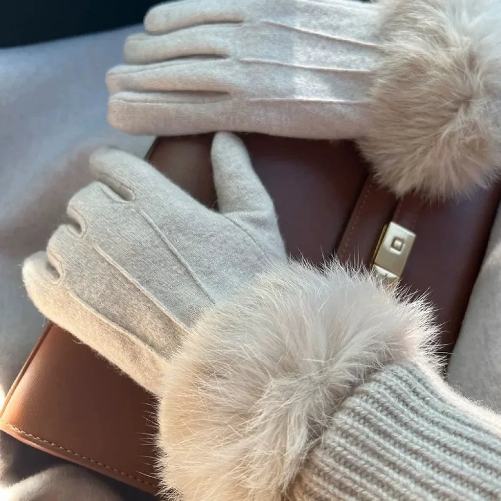 Winter Outdoor New Women's Plush Thick Gloves, Warm Gloves, Cold Resistant Touch Screen Five Finger Riding Gloves