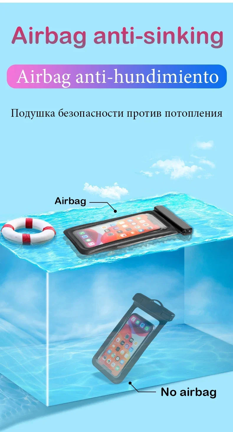 PVC Transparent Waterproof Phone Pouch Luminous Touchscreen Dry Bag with Seal Lock for Swimming Diving Hot Spring Rafting