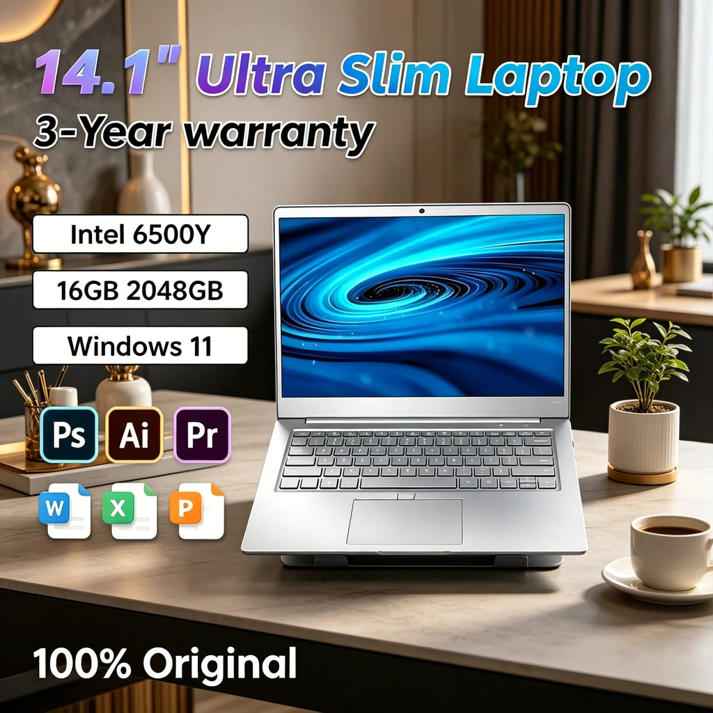 14.1 Inch Ultra Thin Laptop Intel 6500Y 32GB RAM 2TB SSD 5000mAh Battery Win11 Backlit Keyboard Fingerprint Business Gaming Note