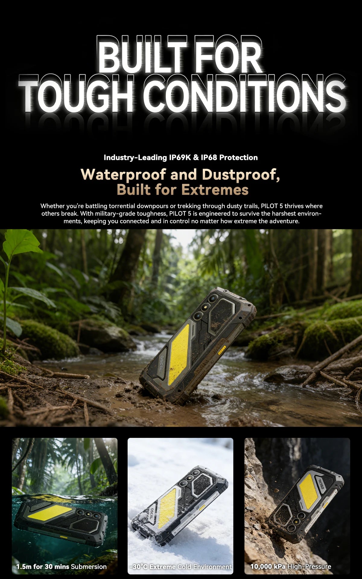 Blackview OSCAL PIOLT 5 5G Rugged Phone 6.67" HD Display 120Hz Android 16 Samrtphone RAM 8GB+ROM256GB 8MP+13MP Camera 15000mAh
