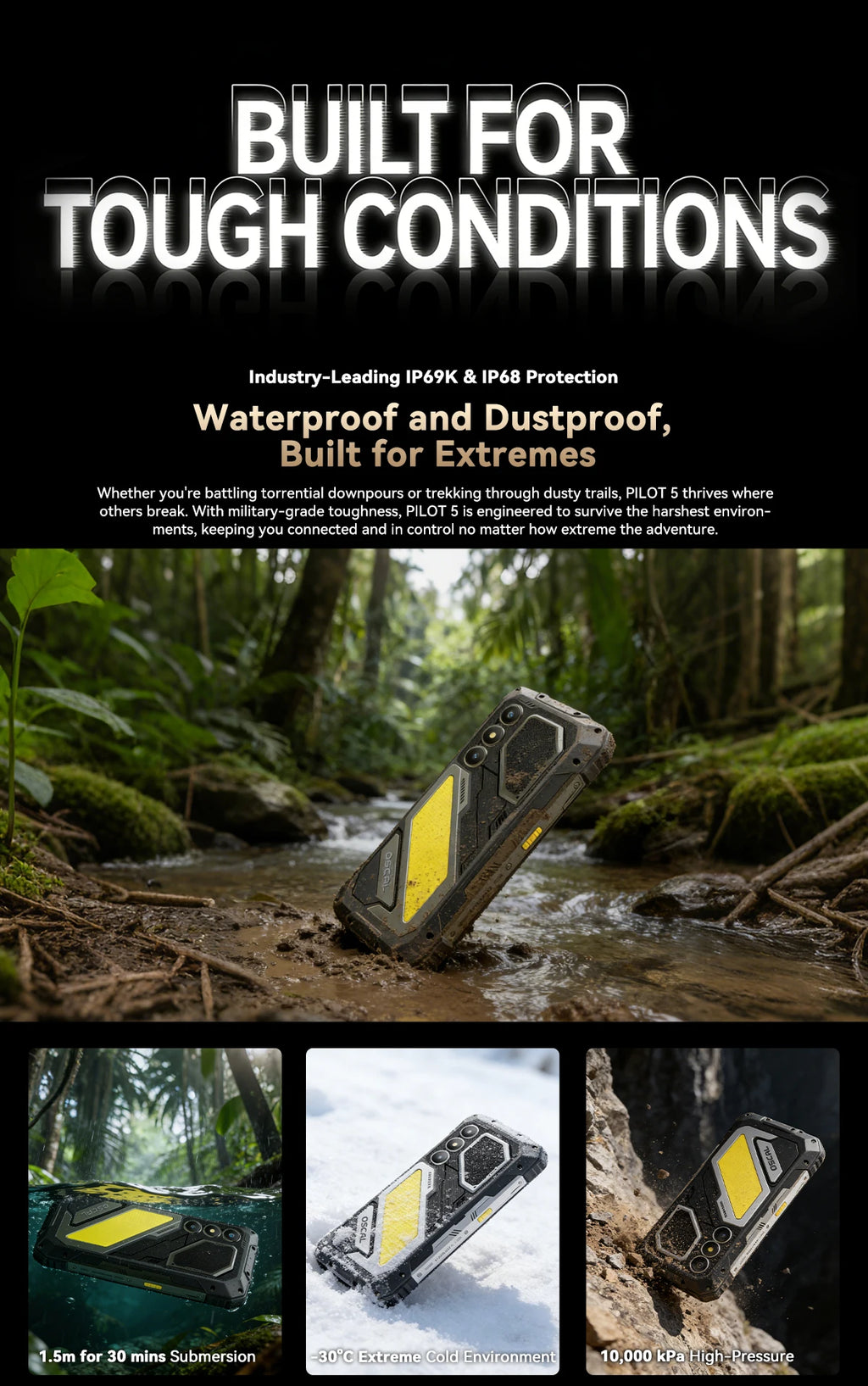 OSCAL PILOT 5 Rugged Phone 5G Smartphone Android 15 8GB+256GB UNISOC T8100 6.67" 2.4K Display 8MP+13MP15000Amh Phones 120Hz