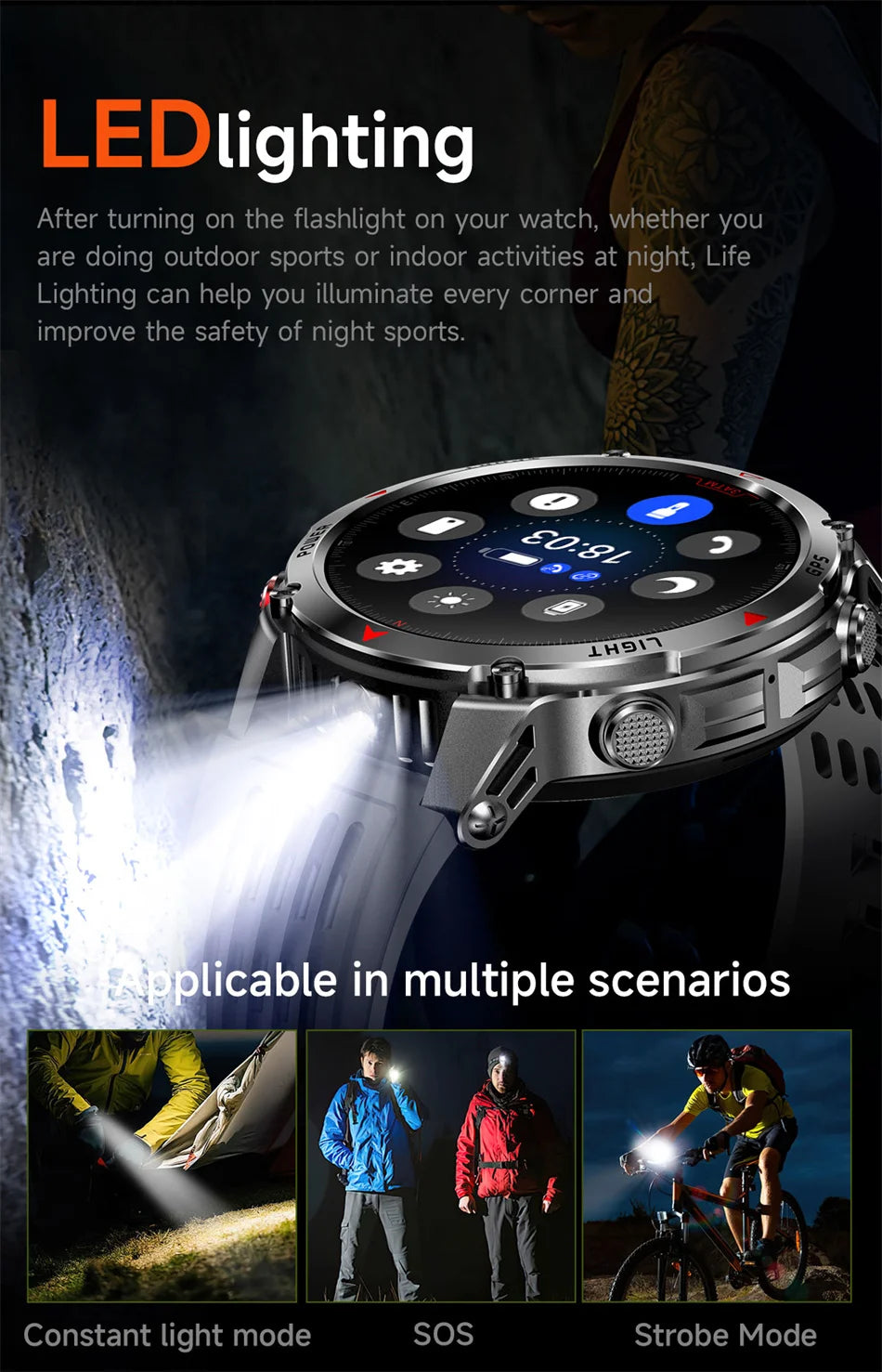 T-Rex 3 Built-in Dual-band GPS Smart Watch Men Smartwatch Compass Altimeter Barometric 5ATM IP69K Waterproof AMOLED HD Watches