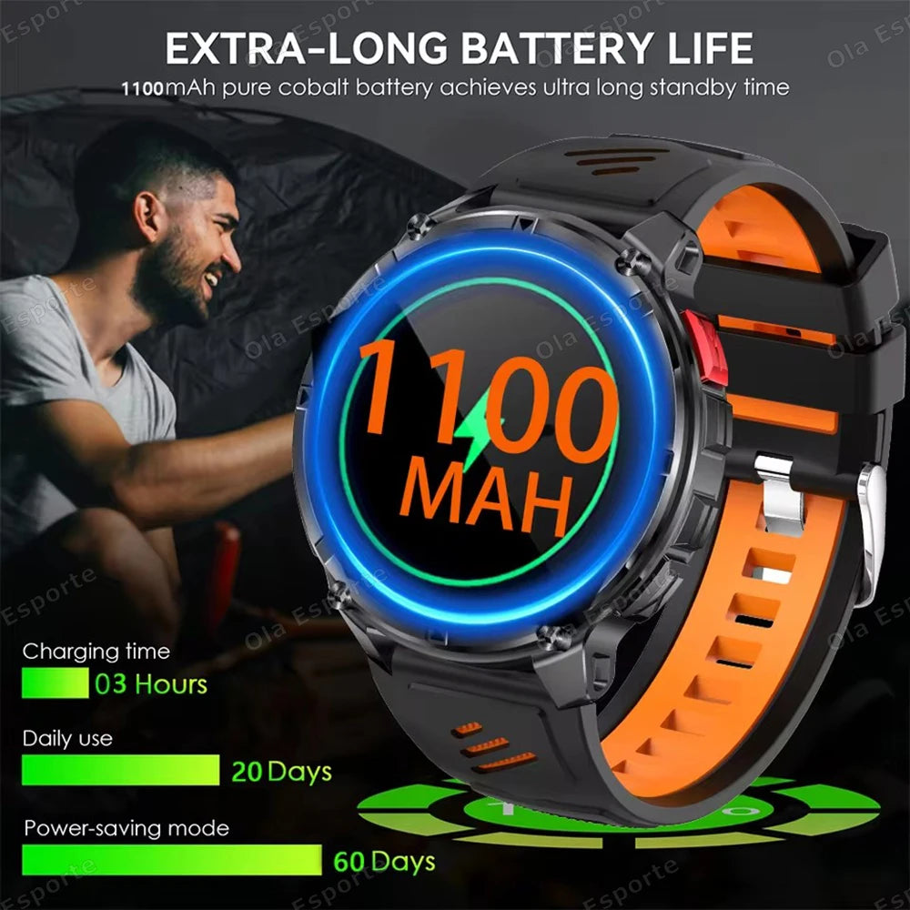 2026 Ultra 1100Mah Battery Military Smart Watch Men 1.7"AMOLED GPS Path 5ATM Waterproof Sports Compass LED Flashlight Smartwatch