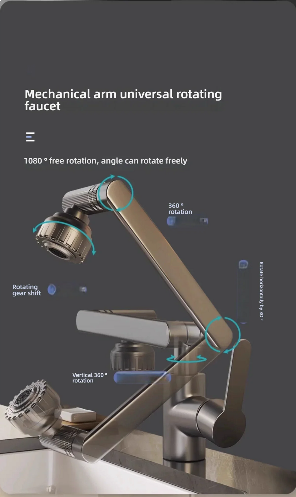 1080° Swivel Kitchen Sink Faucet Bathroom Sink Faucet Basin Faucet Multifunction Cold and Hot Water Tap