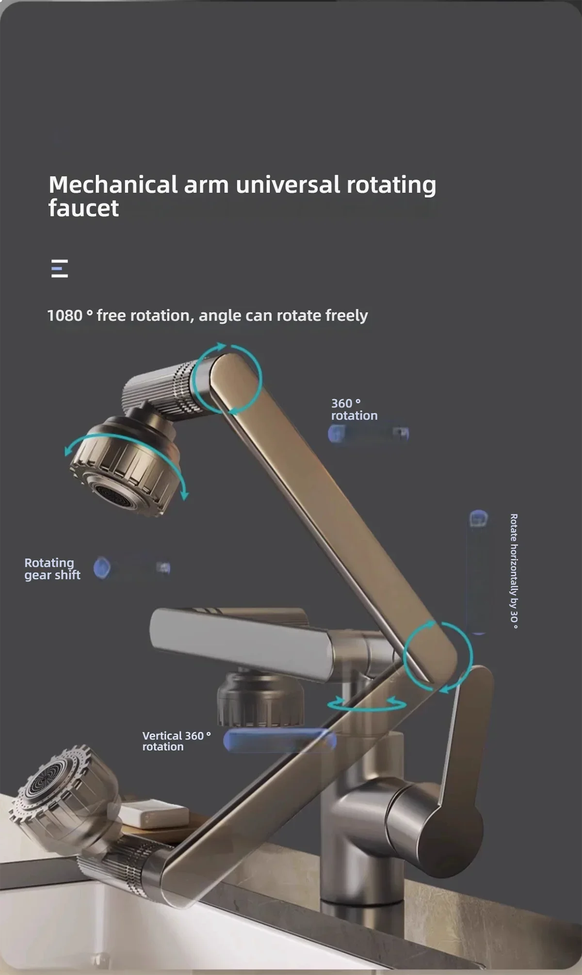 1080° Swivel Kitchen Sink Faucet Bathroom Sink Faucet Basin Faucet Multifunction Cold and Hot Water Tap