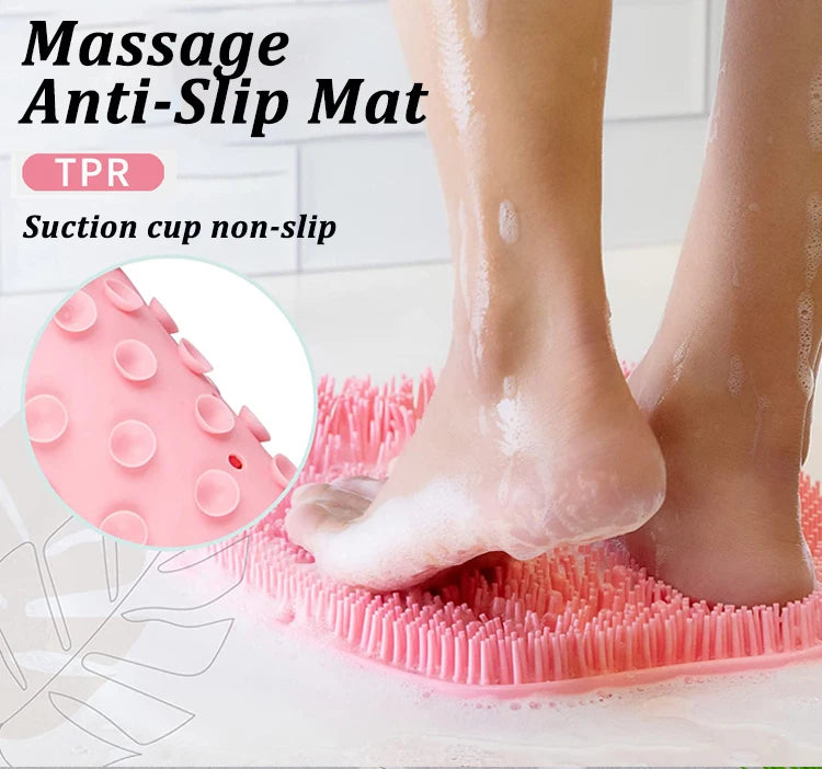 Silicone Foot Massage Pad Shower Mat Non-slip Wash Foot Pad Stick on Wall Surface Body Cleaning Tool Exfoliating Rub Back Brush