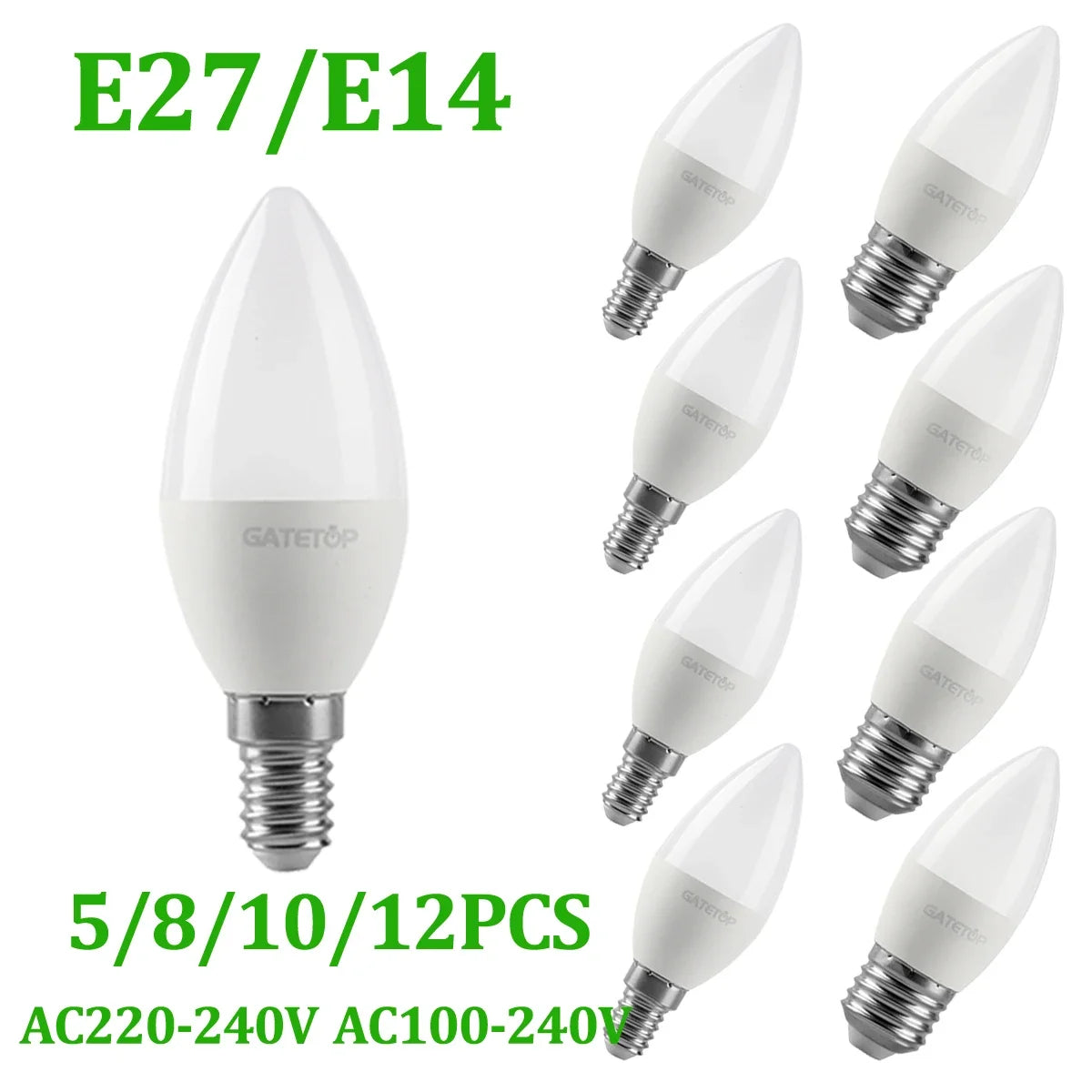 5-12pcs E14 E27 Led Bulb 220V 110V 3W 5W 6W 7W Warm Lighting 3000K 6000K Candle Lamp Led Chandelier Light for Home Decoration