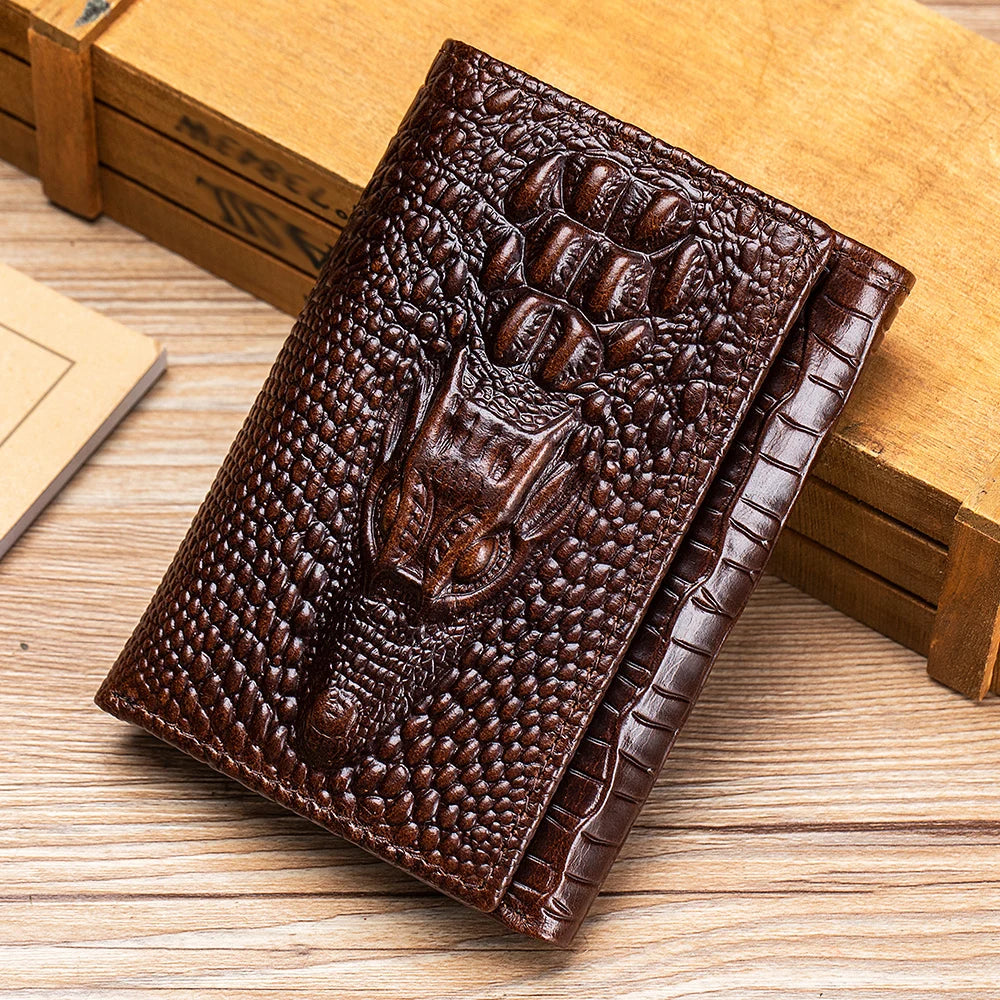 100%Leather men's wallet, leather short multi card bag, leather men's wallet, crocodile patterned wallet