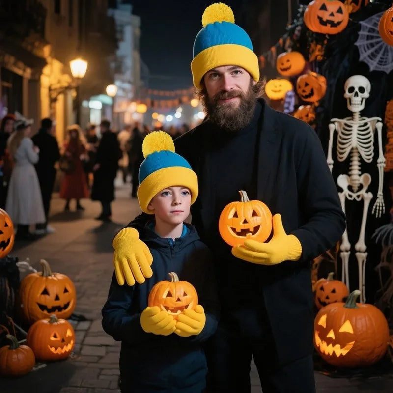 2pcs Cosplay Funny Beanie Hat and Gloves,Character Park Winter Warm Knit Hat Winter Christmas Costume Accessories for New Years