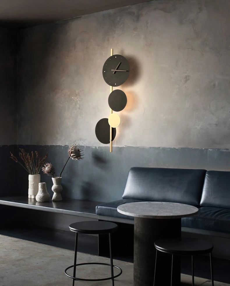 Nordic Creative  Acrylic Black Gold LED Clock  Wall Light Bedroom Dining Room Living Room Lighting Fixtures