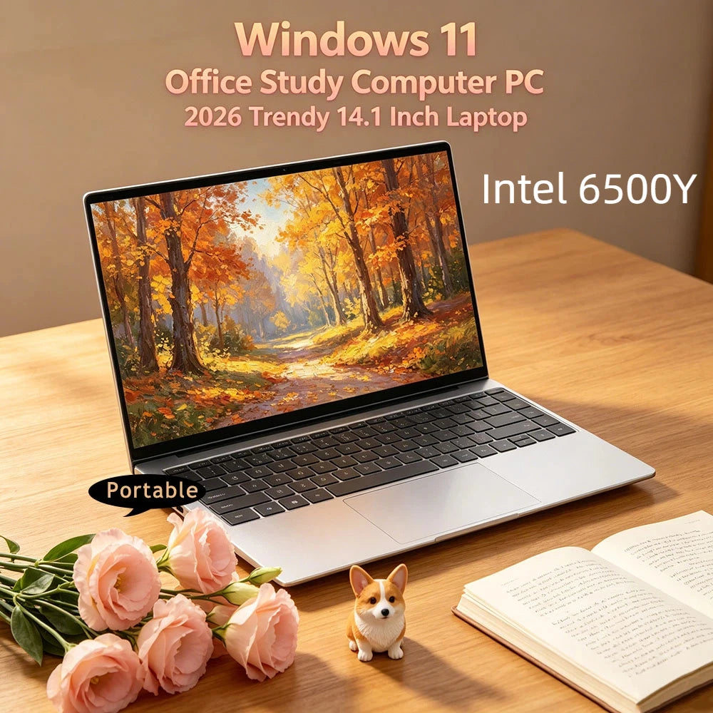 Sleek 14.1 Inch Premium Ultra Thin Notebook 2026 Win11 DDR4 16GB RAM 2TB SSD Portable Business Laptop PC Intel 6500Y