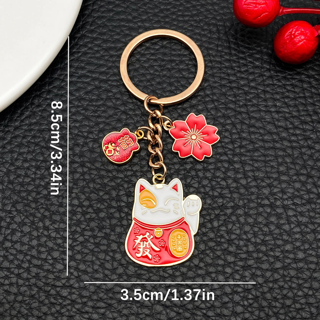 Japanese Maneki-neko (Lucky Cat) Keychain, Japanese Style Koi Fish Car Key Pendant, Creative Gift Alloy Lucky Bag Charm.