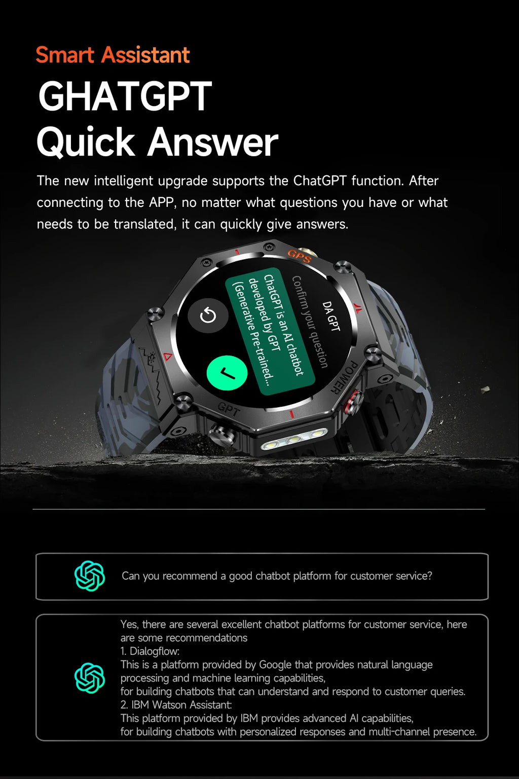 2026 New GPS Smart Watch Built-in Dual-band GNSS 10ATM&IP69K Waterproof AMOLED Compass Original Military Flashlight Smartwatches