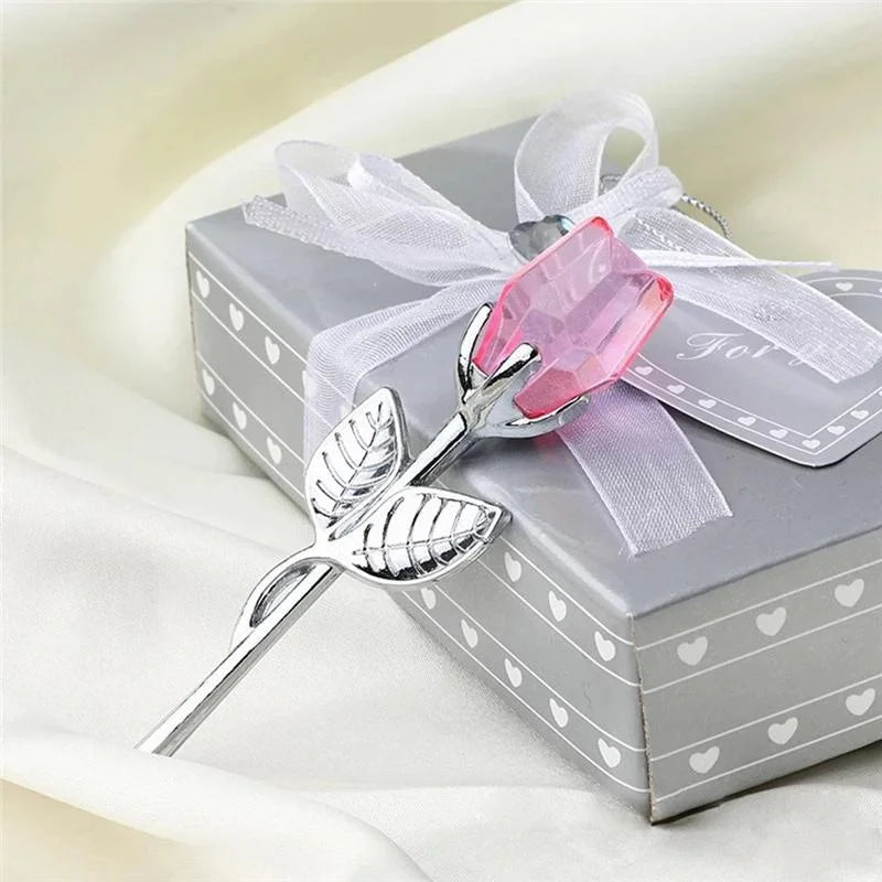 6 Colors Crystal Glass Rose Flower Figurines Craft Valentine's Day Favors X'mas Lovers' Gift Souvenir Home Wedding Decoration