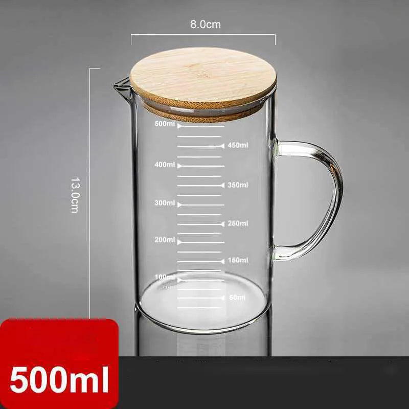 YWDL Food Grade Glass Measuring Cups Kettle Kitchen Milk Tea with Lid and Handle Laboratory Beaker Measuring Mug 250-1000ML