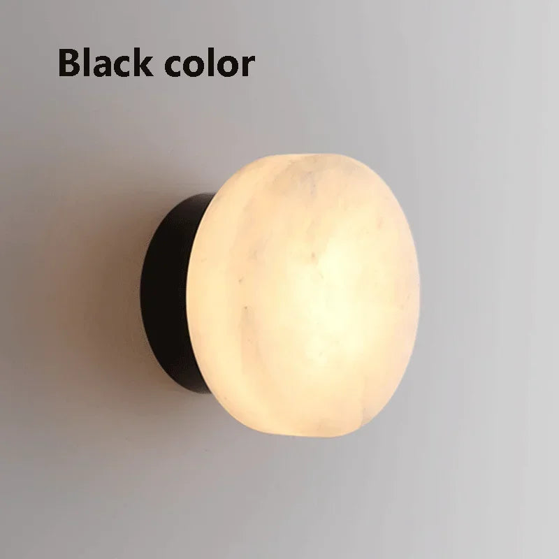 Modern Nordic Wall Sconce Spanish Natural Marble Round Wall Lamp Living Room Hallway Stair Wall Light Bedroom Bedside Lamp