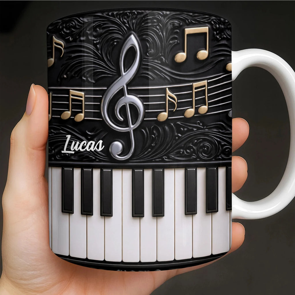 Personalized Name Piano Ceramic Coffee Mugs Elegant Gift for Pianists & Music Enthusiasts