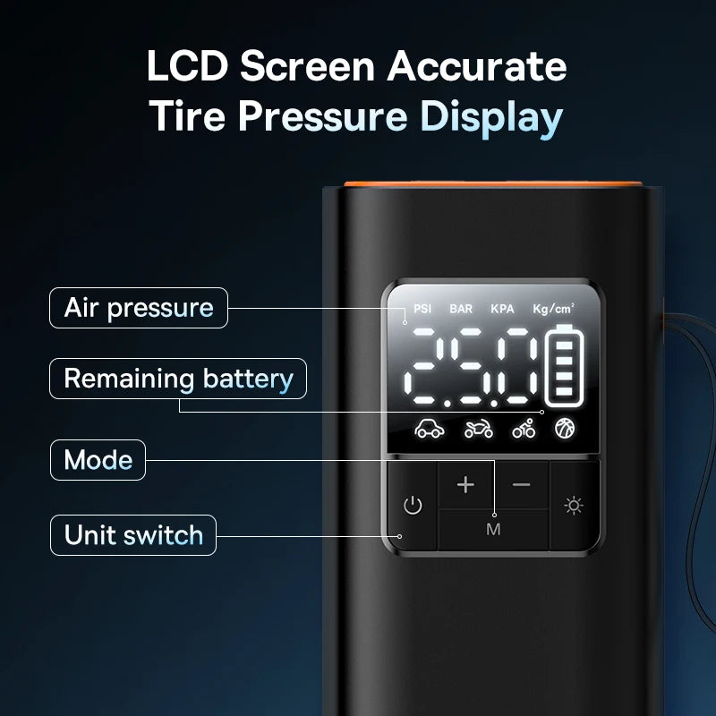 Baseus Wireless Air Pump Portable Tire Inflator Air Compressor with Digital Display for Car Motorcycles Bicycle Electric Pump