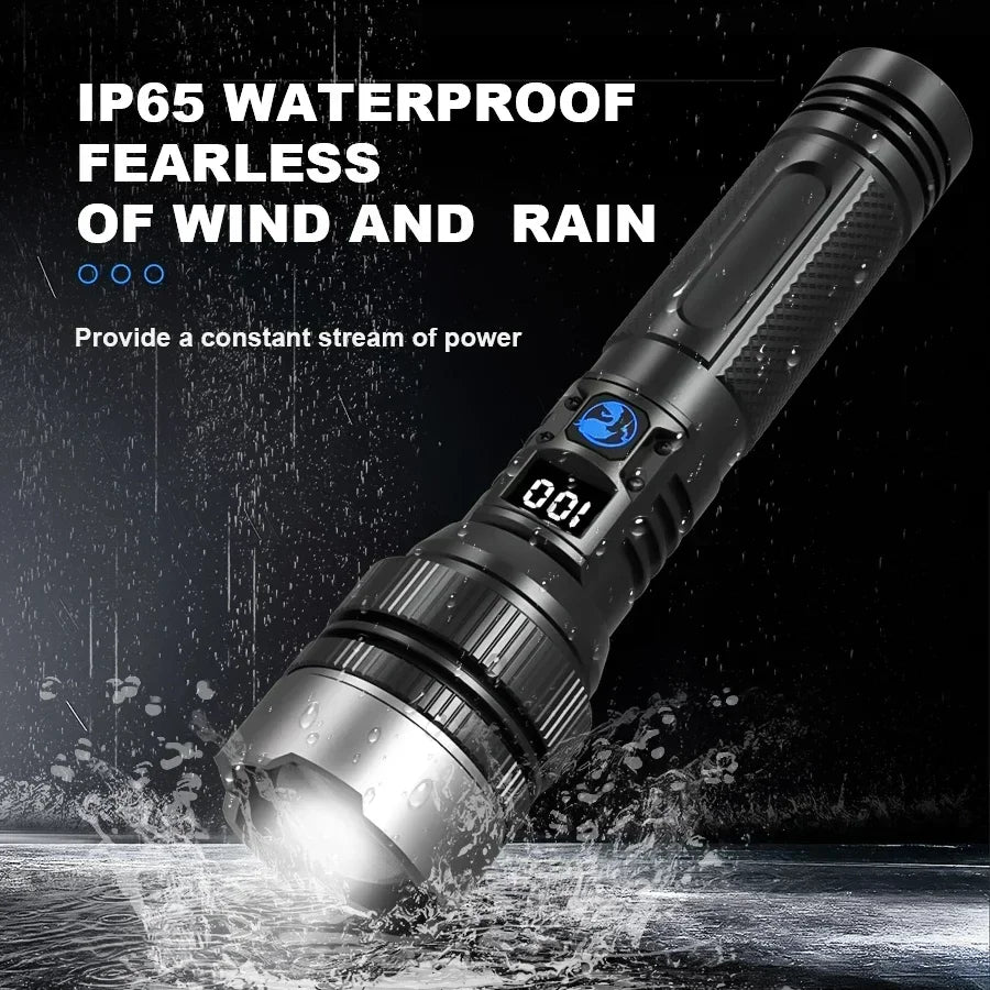 100000LM Super Bright Flashlight Rechargeable LED Torch Long Range Tactical Lamp for Outdoor Waterproof Camping Fishing Lantern