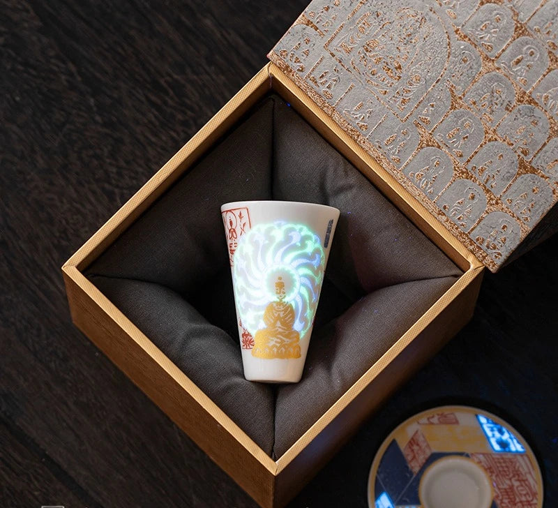 Chinese Style Dunhuang Buddhist Luminous Ceramic Tea Cup Personal Master Cup Household Drinking Gift Teacup