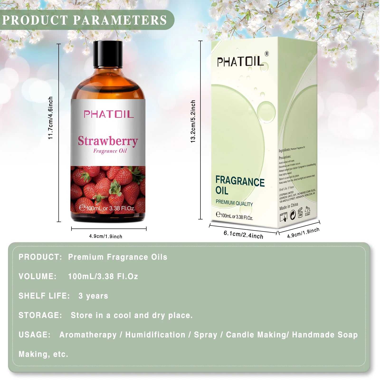 PHATOIL 100ml Fruity Fragrance Oil for Diffuser Candles Making -Coconut & Vanilla Strawberry Lemon Peach Aroma Essential Oils
