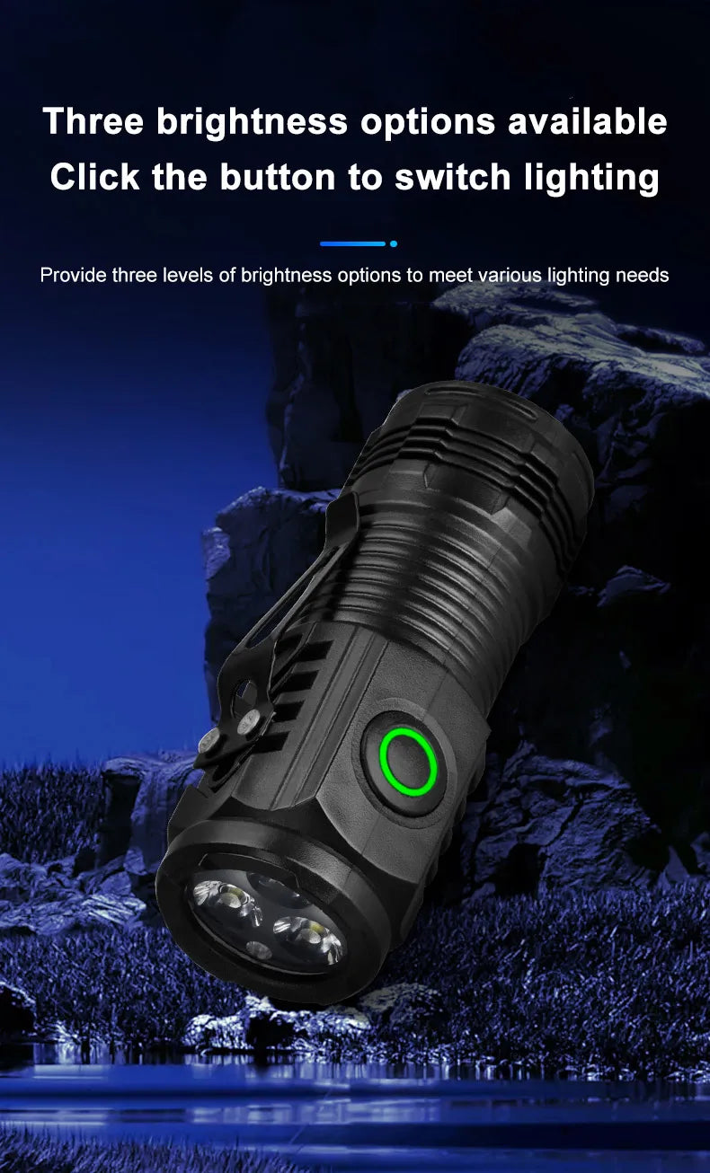 New Ultra Powerful Flashlight 3 Core LED Mini EDC Tactical Torch USB Rechargeable Outdoor Camping Fishing LED Hat Clip Lamp
