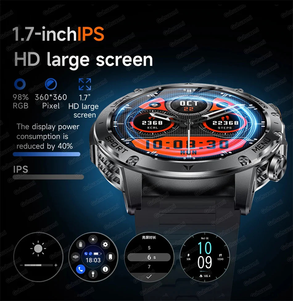 2025 New Military Grade Men 1000mAh Super Large Battery Smart Watch GPS 3ATM Waterproof Bluetooth Call Sports Fitness Smartwatch