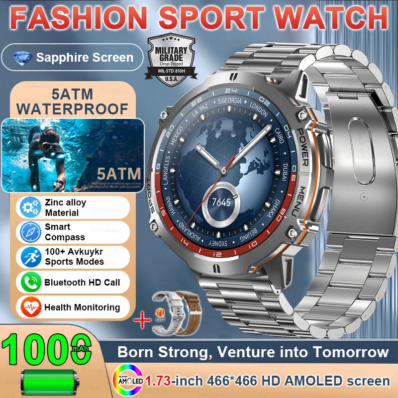 2025 New Military TREX3 1000mAh Battery Smart Watch 1.73-inch Screen 5ATM Waterproof GPS Altimeter Bluetooth Call Men Smartwatch