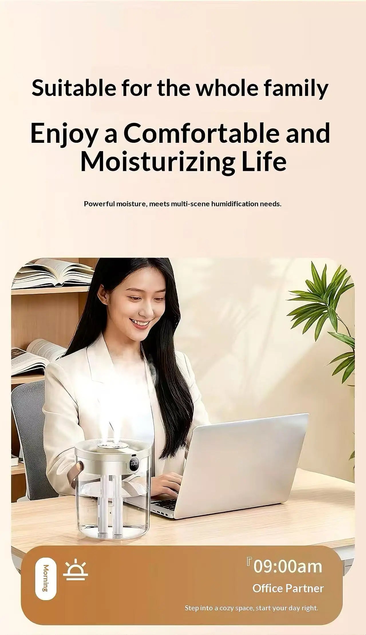 Portable Ultrasonic Humidifier 3 Spray Nozzles Digital Screen Night Light Large Water Tank Silent Aroma Diffuser for Home Use