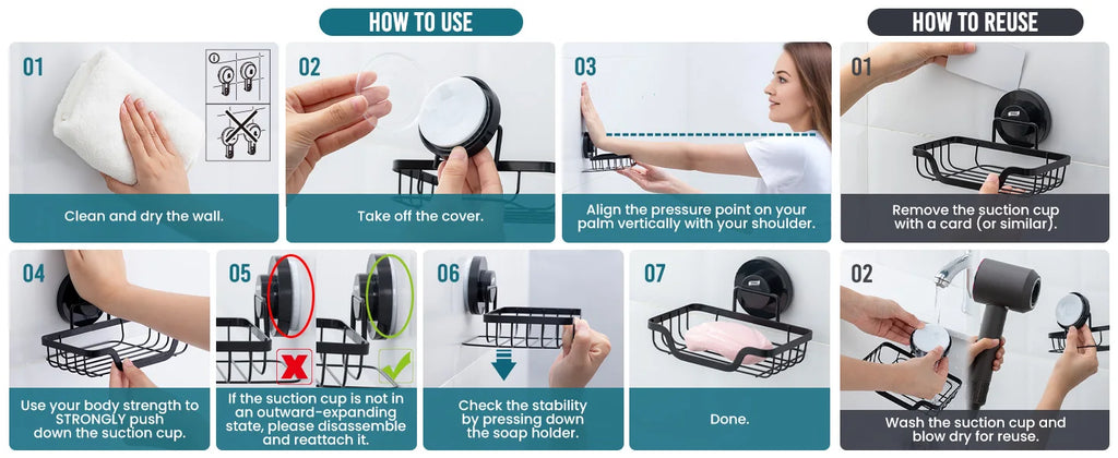TAILI Soap Holder Bar Soap Dish Suction Cup, Bar Soap Rack for Shower Wall, Draining Soap Saver Tray for Bathroom, Tub, Kitchen