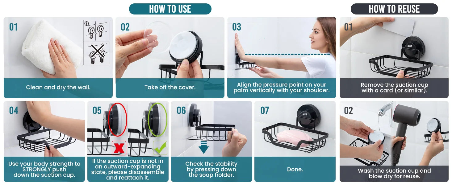 TAILI Soap Holder Bar Soap Dish Suction Cup, Bar Soap Rack for Shower Wall, Draining Soap Saver Tray for Bathroom, Tub, Kitchen