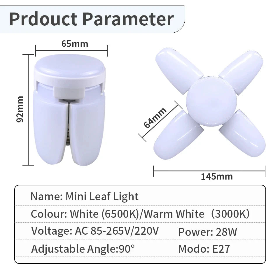 28W Fan Shape LED Bulb E27 LED Lamp Foldable 220V  Light Bulbs For Home Living Room Warehouse Garage Ceiling Light