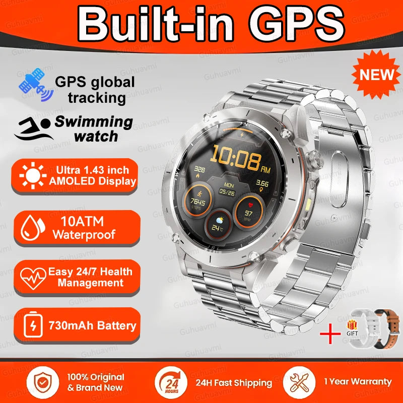 2025 GUHUAVMI Y-101 GPS Sports Smart Watch 10ATM Waterproof Built-in Dual-Band GNSS Compass Altimeter Military Grade Smartwatchs