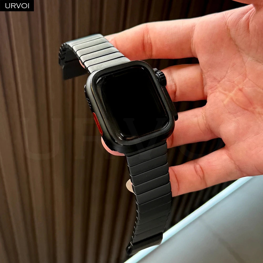 URVOI Titanium link bracelet for Apple Watch Ultra 3 2 Series 11 10 9 8 7 SE magnetic buckle strap wristband 45 49mm