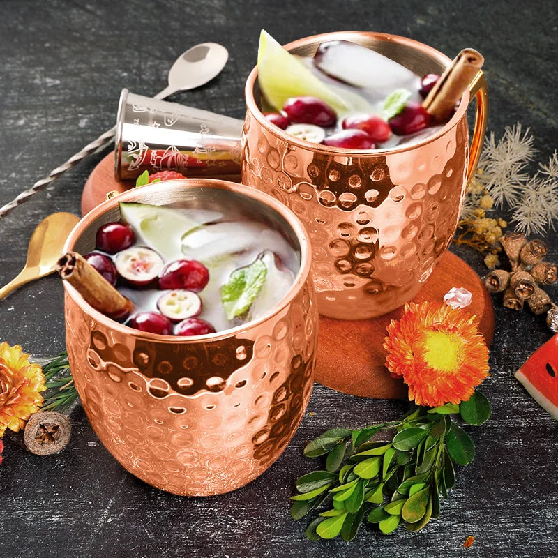 1-6PCS Stainless Steel Moscow Mule Beer Mugs Metal Copper Plated Hammered Anti-fall Beer Mug Cocktai Mugs Bar Banquet Drink Mugs