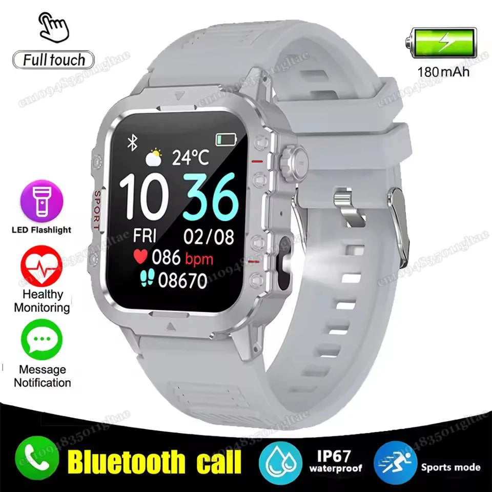 Military Outdoor Smart Watch Men’s GPS Tracking Flashlight Bluetooth Call 2.01" AMOLED Screen 5ATM Waterproof Sports Smartwatch