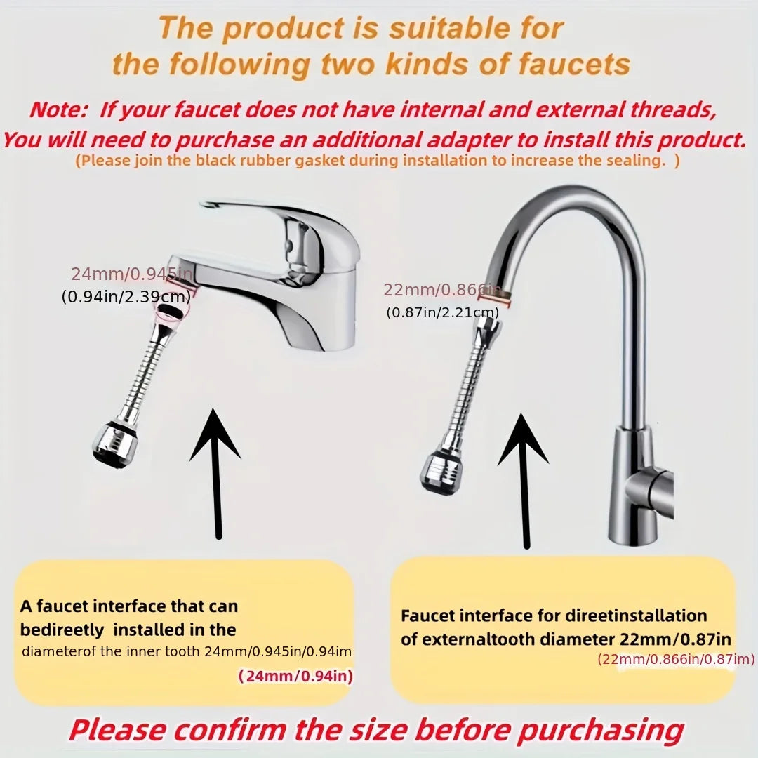 Kitchen Stainless Steel Faucet Sprinkler Water-saving Device Lengthening Rotating Splash Proof Sprinkler Spray Extender Bubbler