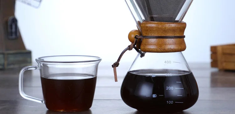 Hand Glass Coffee Kettle with Stainless Steel Filter Drip Brewing Hot Brewer Coffee Pot Dripper Barista Pour Over Coffee Maker