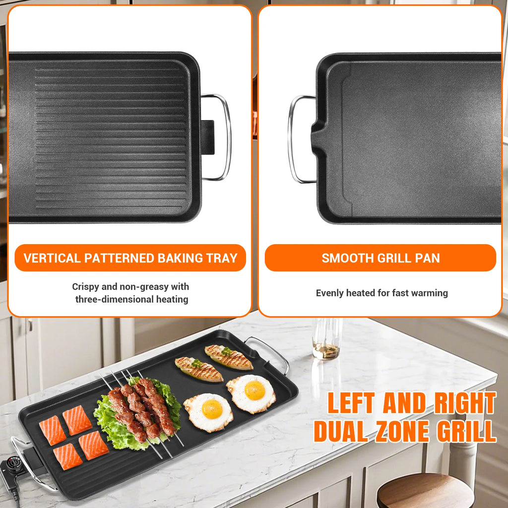 Electric Large Teppanyaki Grill Table Top Smokeless Grill, Portable BBQ Barbecue Griddle Non-stick Hot Plate with Adjustable Thermostat 1500W for Family Party Camping