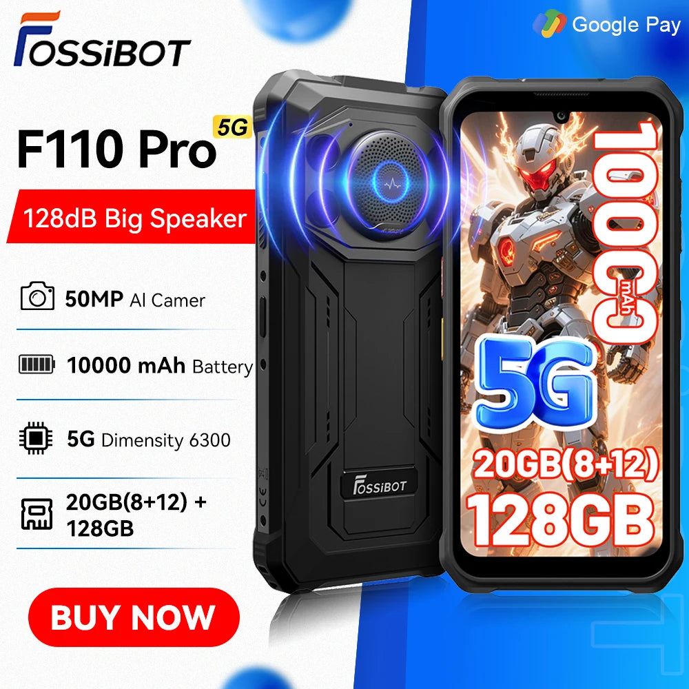 Fossibot Android 15 Rugged Smartphone 8GB RAM 128GB ROM 10000mAh 6.745" 50MP 128dB Speaker NFC  [F110 PRO-Phone]
