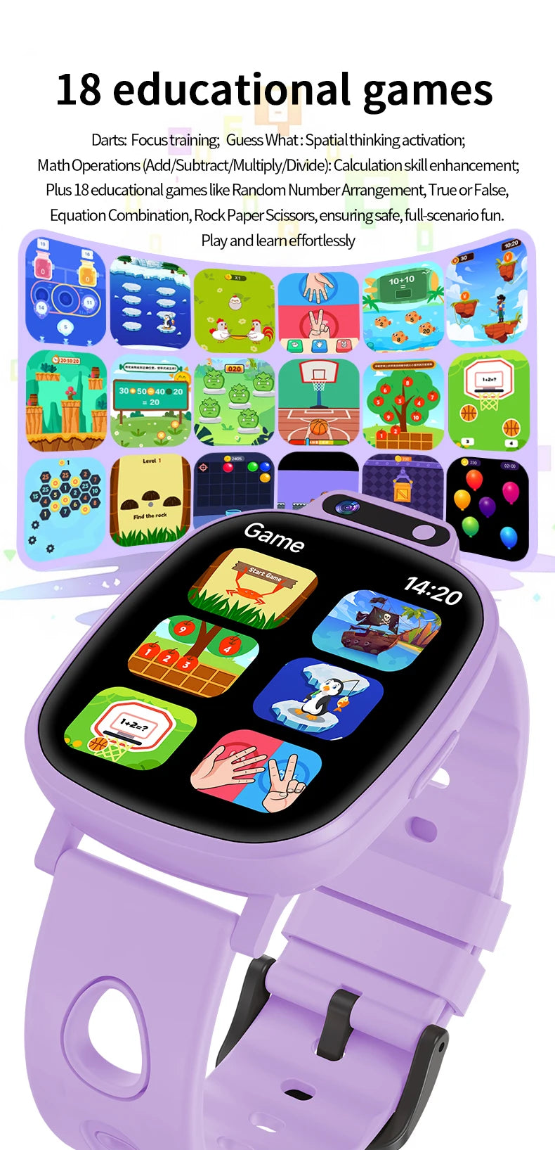 LAXASFIT Kids Smart Watch HD Touchscreen Front Camera Sleep Tracking 18 Educational Games Alarm Clock Holiday Gift For Children